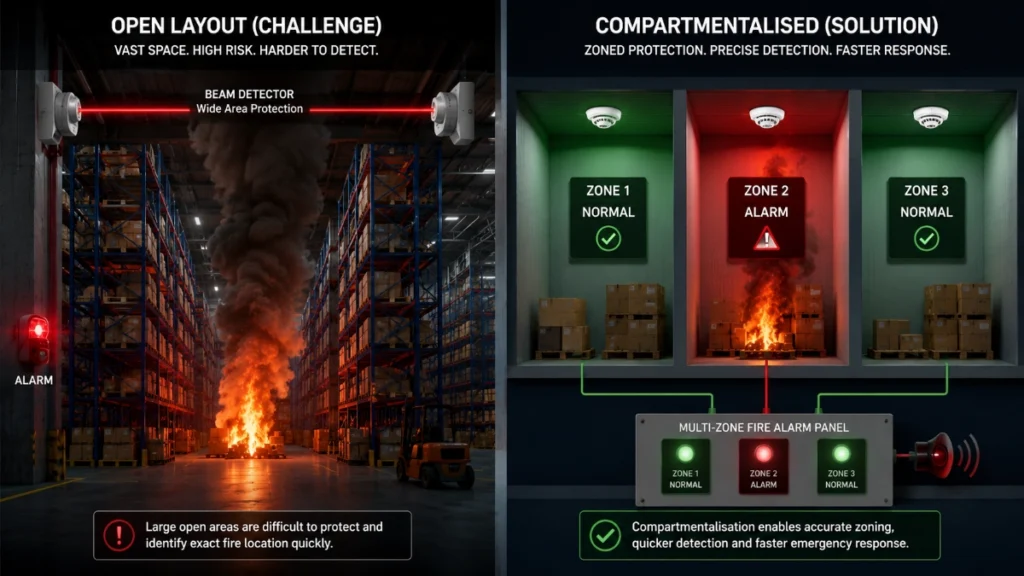 Fire Detection Strategy in Open vs Compartmentalised Industrial Layouts
