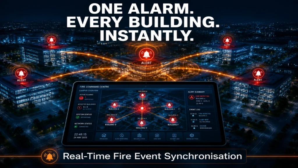 Real-Time Fire Event Synchronisation Across Multiple Buildings